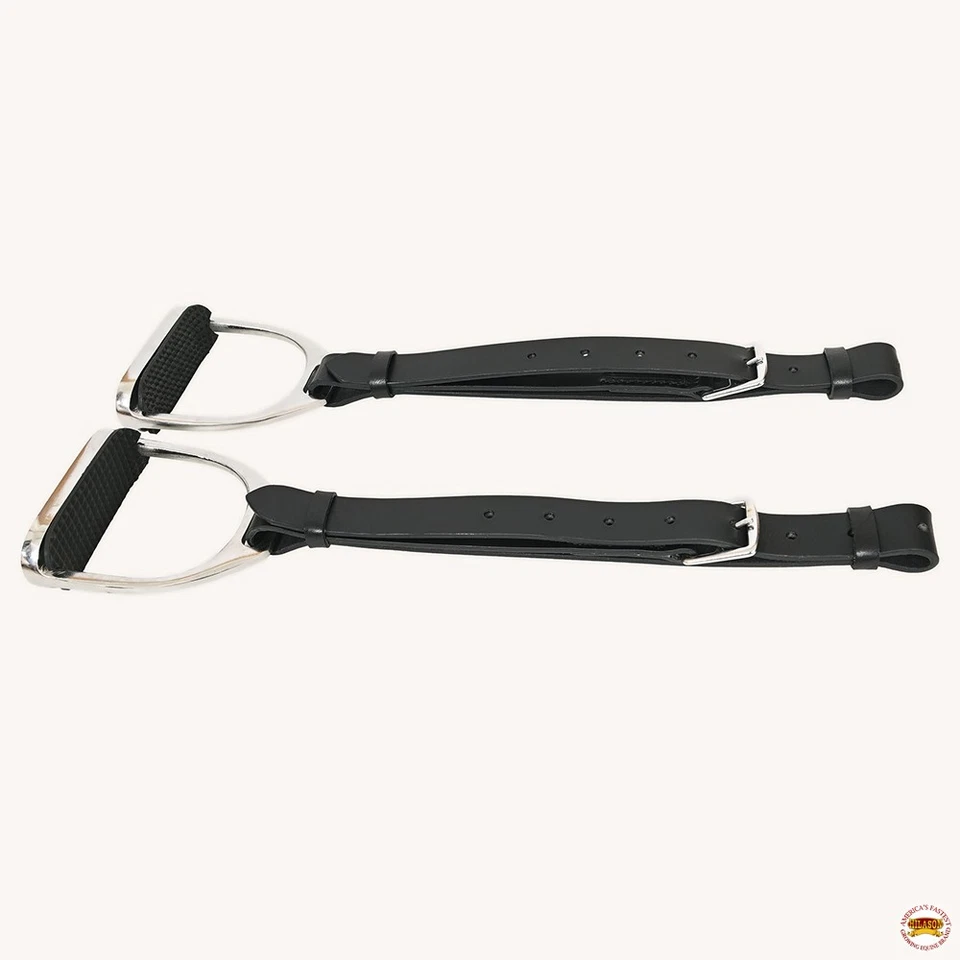 Par de estribos de silla de montar de caballo HILASON de cuero inglés negro con correa Hobble Foto 2 de 3