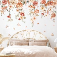 Boho Flower Wall Decals - Hanging Vine Floral Leaves Wall Art Stickers for Be...