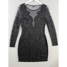 Express Cocktail Dress Womens Sz 8 Black Party Sheer Sparkly Evening Beaded