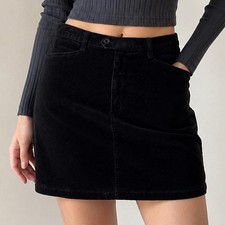 Vintage Eddie Bauer Black Velvet Mini Skirt Women's 12 Soft Stretch Cotton Y2K