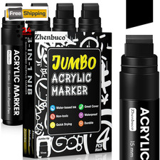 4 PCS Black Jumbo Permanent Markers - 15mm Wide 1 Count Pack of 4 ,