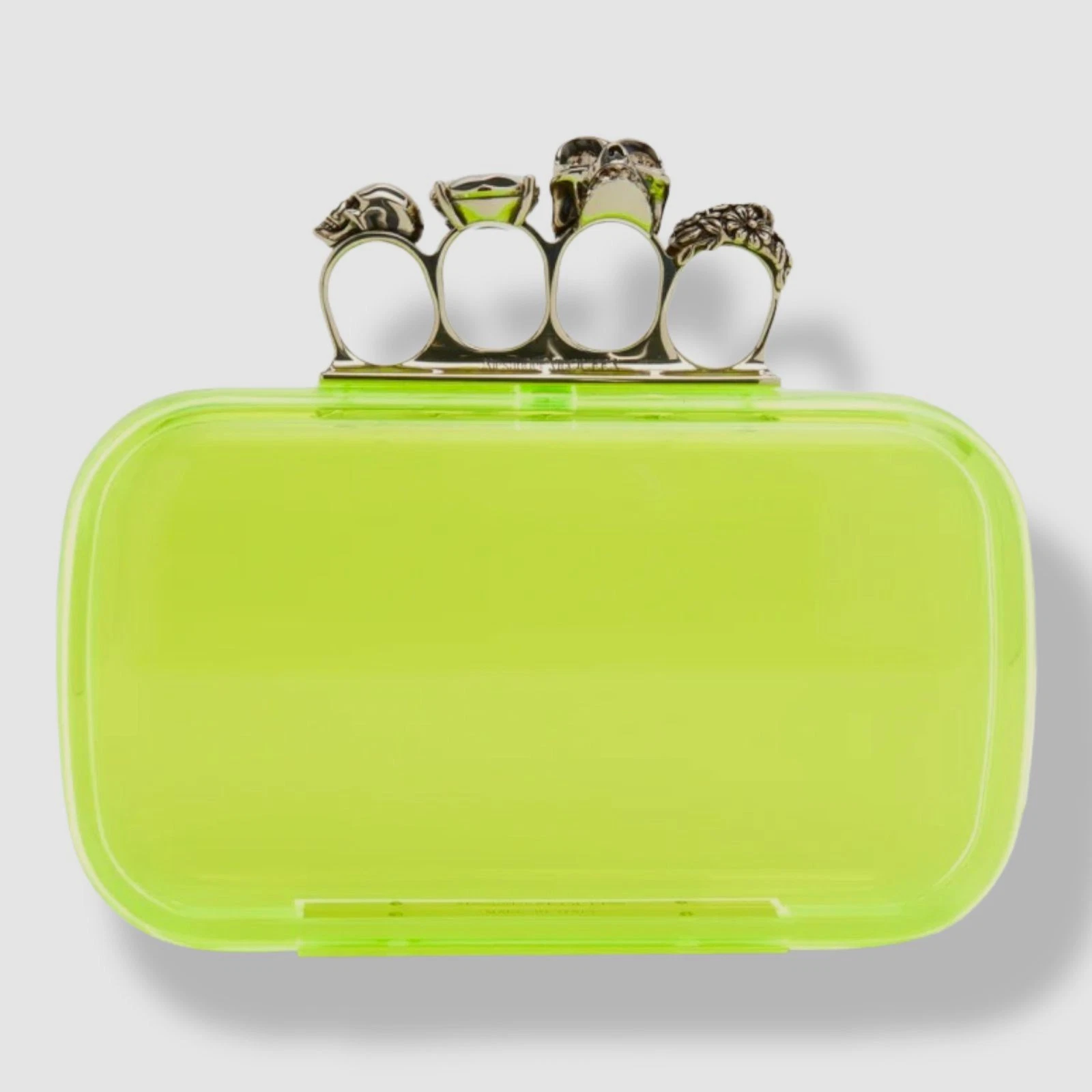 Alexander McQueen — $1890 Alexander McQueen Womens Yellow clear Skull Plexi Four-Ring Box Clutch Bag