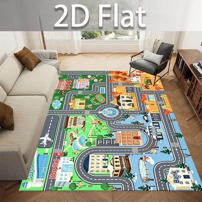 2D Flat City Street Scene Rug,Living Room Non-Slip Extra Large Rectangular Carp