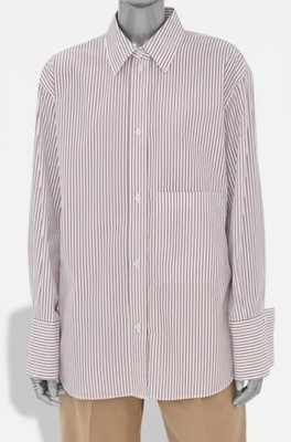 ROHE Women's White Striped Large Frayed Cuff Button Down Top Size 40