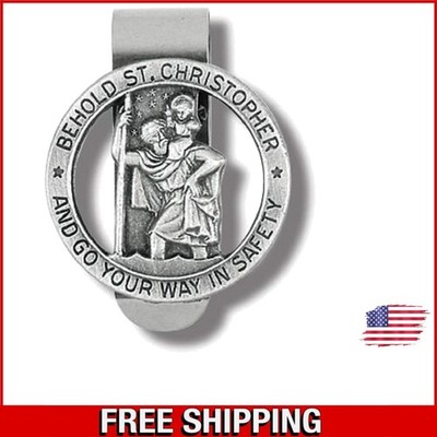 3/8 Inch Adjustable Pewter Visor Clip Featuring Saint Christopher for Safety