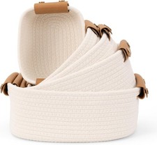 Beautiful Storage Basket Set of 5 - Sturdy Cotton Rope Baskets for Shelves 