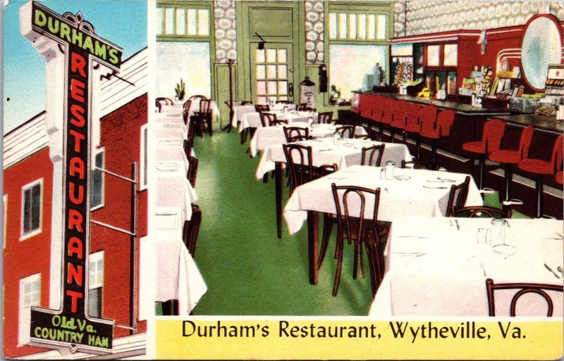 Durham’s Restaurant Wytheville Virginia Neon Sign Country Ham Chrome Postcard