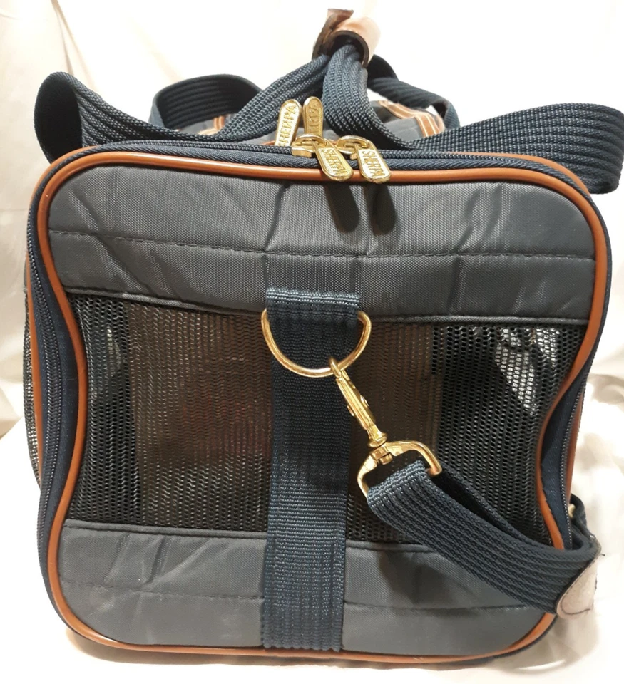 Transportador de mascotas de viaje aprobado por Sherpa Airline azul marino malla media laterales perro gato Foto 4 de 4