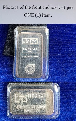 Rare Vintage 1988 Johnson Matthey JM Crofoot Mine Hycroft 1 Oz 999 Silver Bar