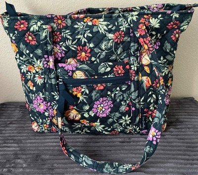 Vera Bradley Small Vera Tote Bag ''Fresh-Cut Floral Green'' Quilted Zip Closure