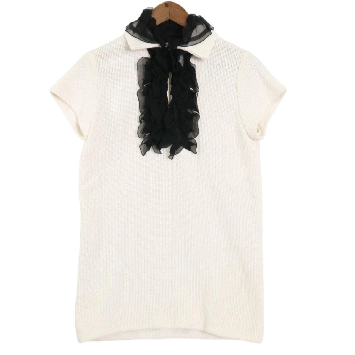 Chanel — CHANEL White Knit Dress Frill Collar Short Sleeve Size 34 Women SR2023