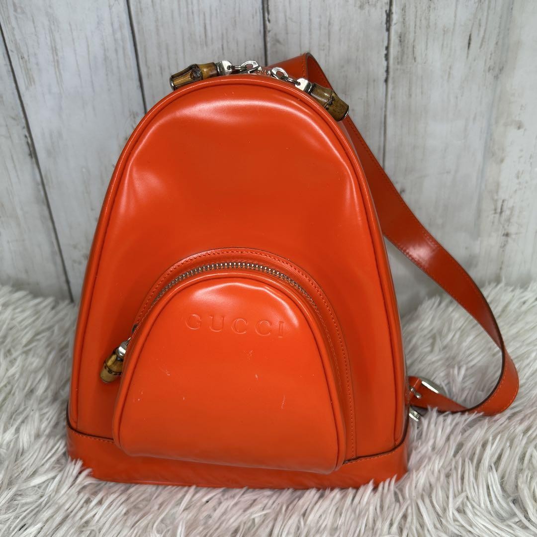 GUCCI Orange Bamboo Patent Leather Shoulder Bag