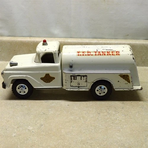 Vintage Tonka White 1958 T.F.D. #5 Tanker Fire Truck, Pressed Steel, Rare!