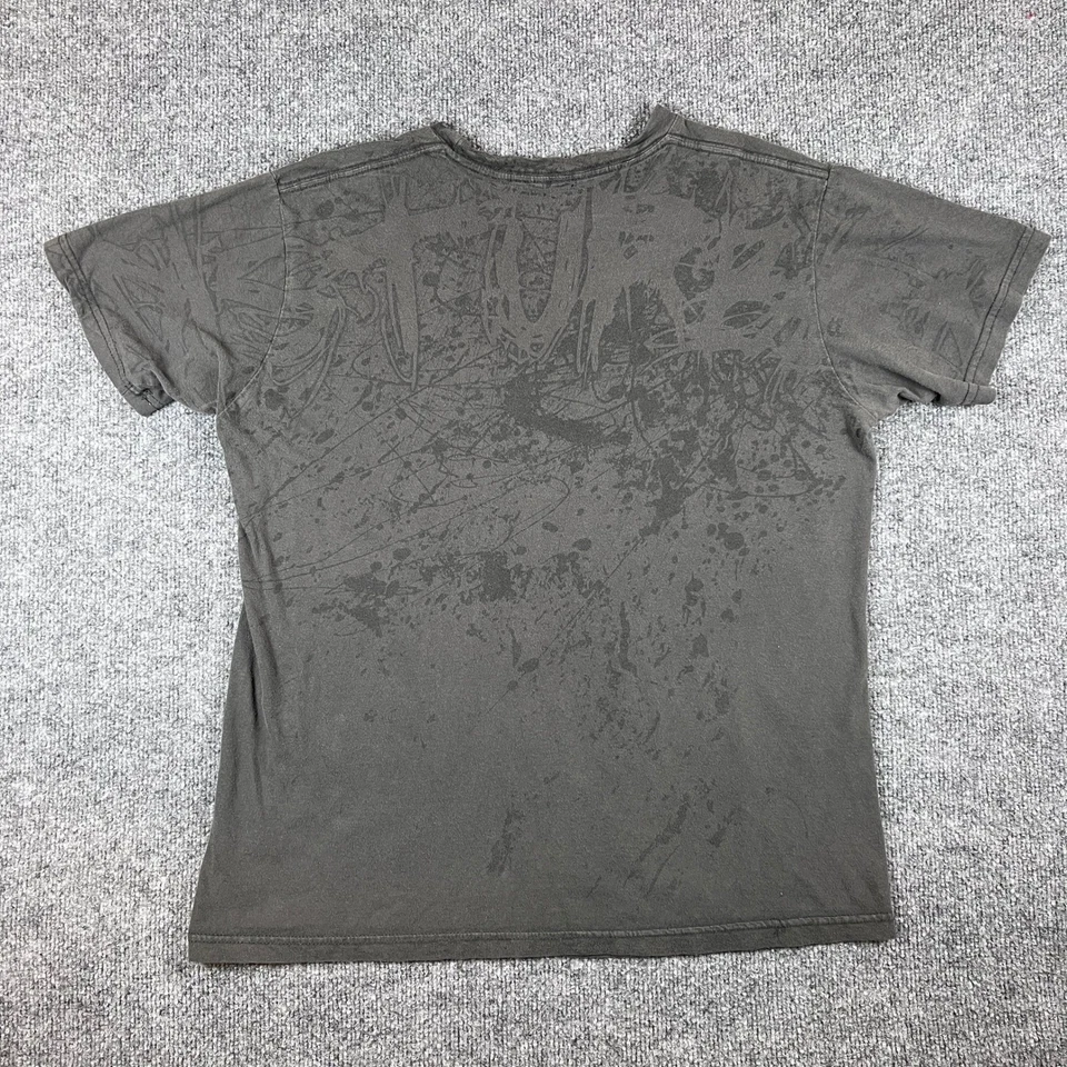 Vintage Disturbed T Shirt Mens L Gray AOP Skull Face Y2K Grunge Flames - Image 2 of 4