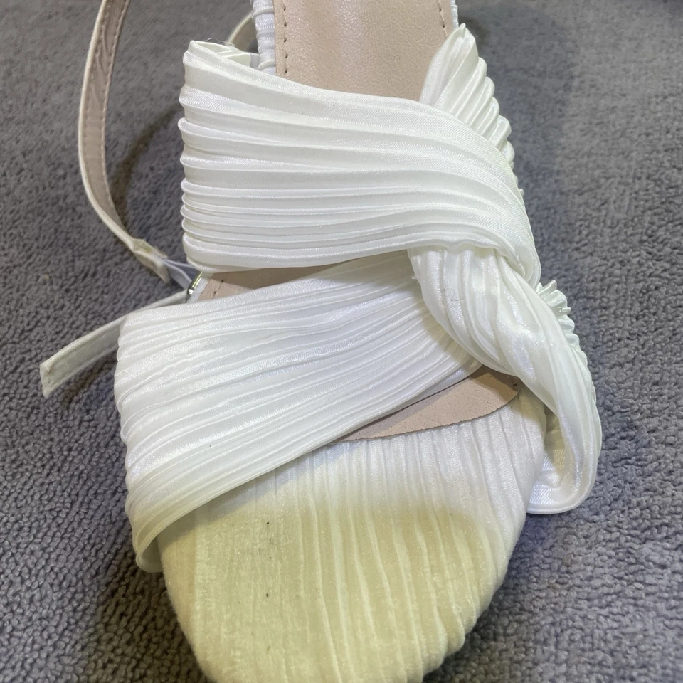 Jauoop Women’s Pleated Bow Knot Heel Slides Bridal Wedding Dress Shoes - Image 4 of 4