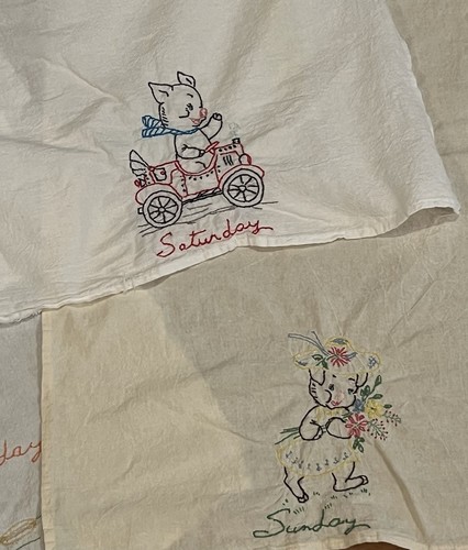 Busy Pigs 7 Days of Week Embroidered Kitchen Dish Tea Towels Complete Set READ - Picture 6 of 7