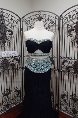 G1358 RACHEL ALLAN NAVY TURQUOISE G241 2 PC SZ 14 PROM PAGEANT $649 DRESS NWT - Picture 2 of 10