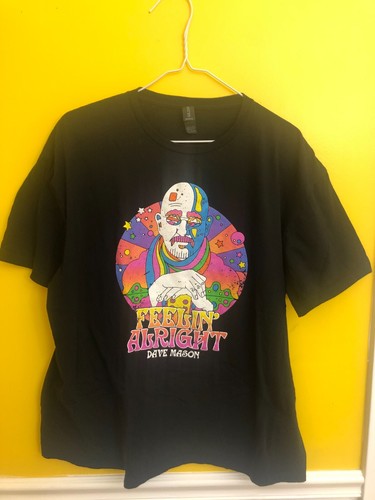 Traffic Dave Mason Feelin' Alright Pschedelic Logo Black Merch Shirt Size XL