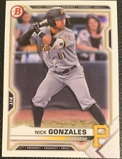 2021 BOWMAN DRAFT NICK GONZALES PITTSBURGH PIRATES PROSPECT #BD-16 PAPER MINT