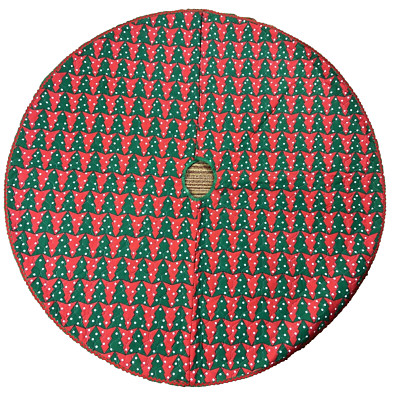 Handmade Quilted Christmas Tree Skirt Red Green White Polka Dot Snow ~ 52'' Round