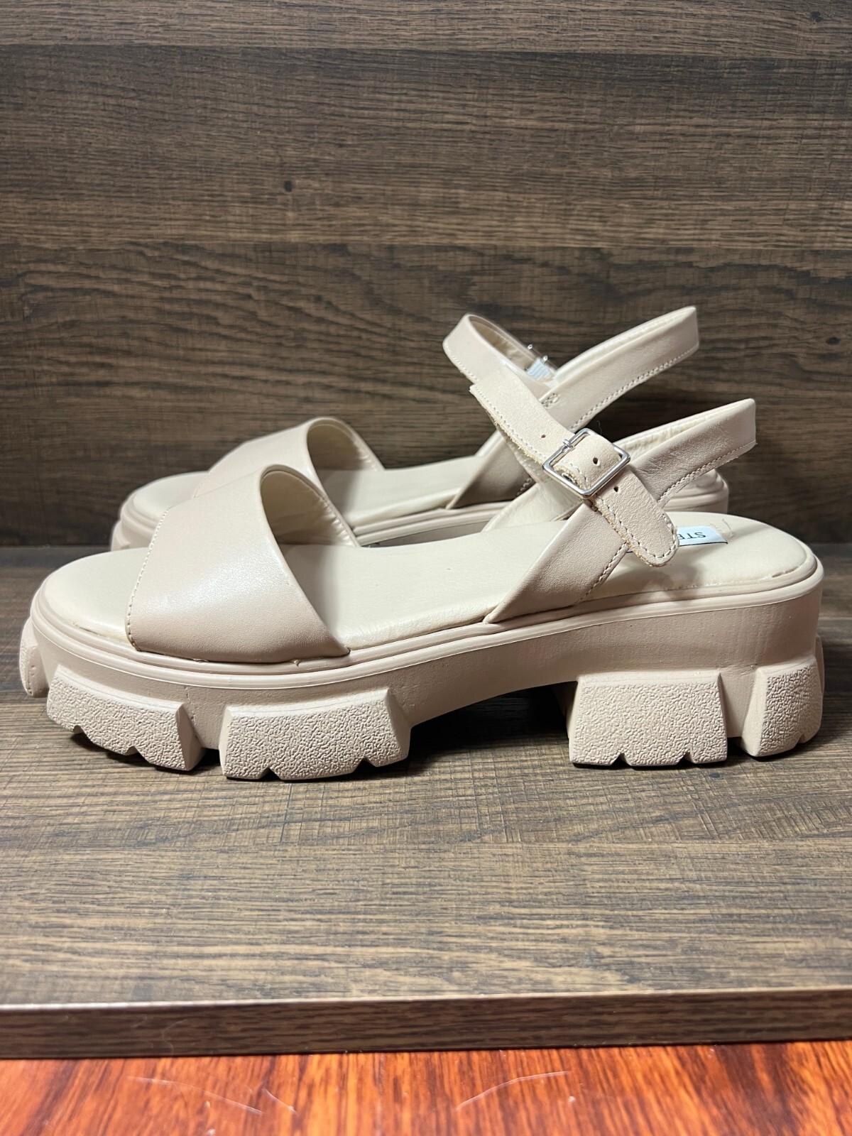 NWB Steve Madden Womens Tazia Mega Lug Sandals 9.5 Chunky Heel Tan  195945205815 | eBay