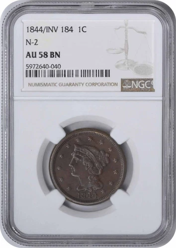 1844/81 Large Cent AU58BN NGC