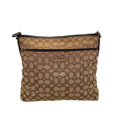 Coach Signature Khaki Canvas File Crossbody Bag F58285 w/ Wristlet