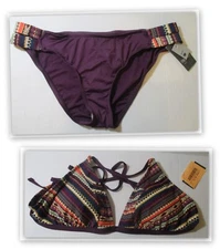 Mossimo Triangle Cross Back Bikini TOP OR Dble Tab Hipster BOTTOM Merlot Stripe