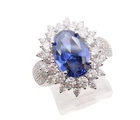 925 Sterling Silver Vintage Ring Floral Sapphire Halo CZ Inlay  Sz 7  RG30889