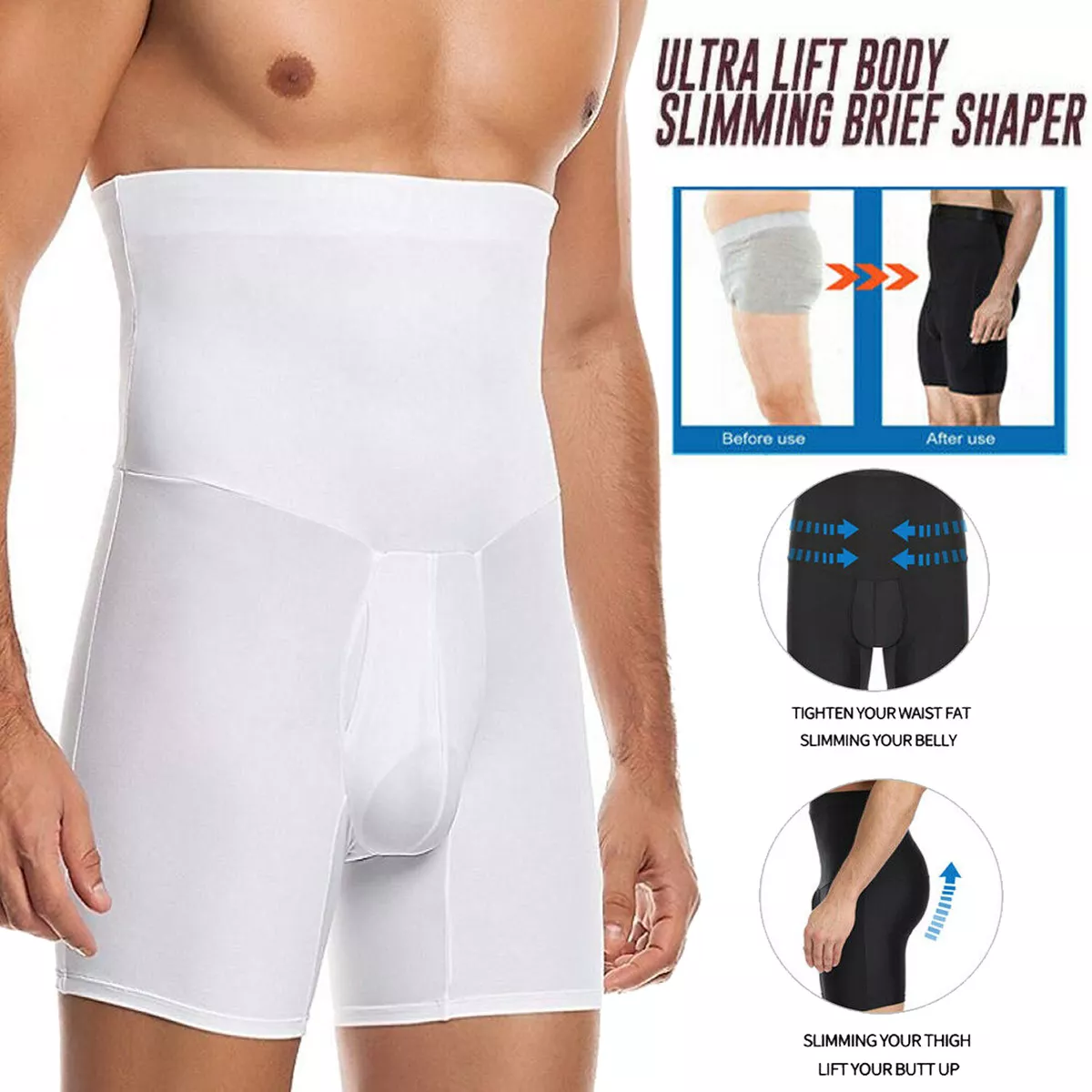 Mens Tummy Control Shorts High Waist Slimming Underwear Body Shaper Boxer  Briefs