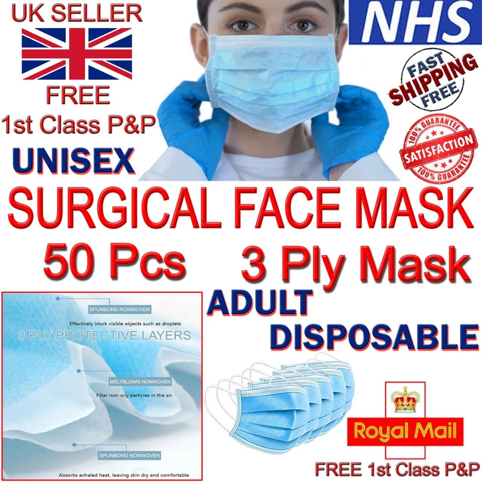 LTG PRO® 3ply Surgical Face Masks Disposable Mouth Nose Guard Protection Top Quality Mask