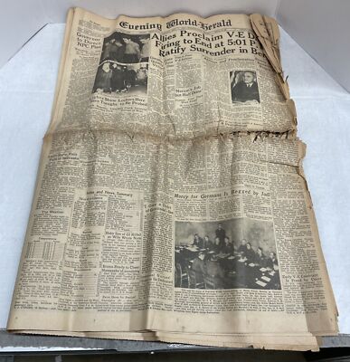 Vintage Evening World Herald Newspaper May 8, 1945 Allies Proclaim V-E Day