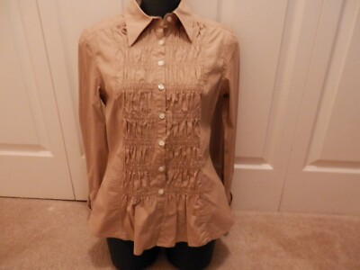 European Designer Blouse,Marco Polo,Long Sleeve,Beige,Cotton,French Cuff,Small