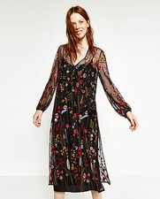 ROBE ZARA M L 40 42 HIPPIE CHIC VINTAGE DRESS RETRO broderies fleurs soirée *