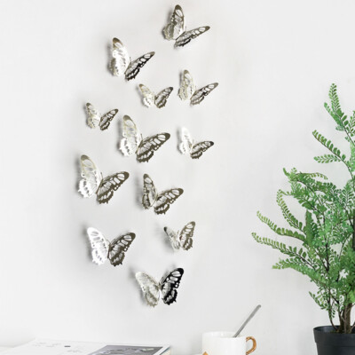 12 pcs 3d cute silver butterfly wall decor, party, wedding, diy