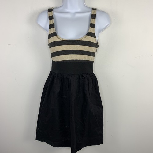 Urban Behavior Dress Sz S Black Tan Striped Soft Grunge 90s Revival Indie