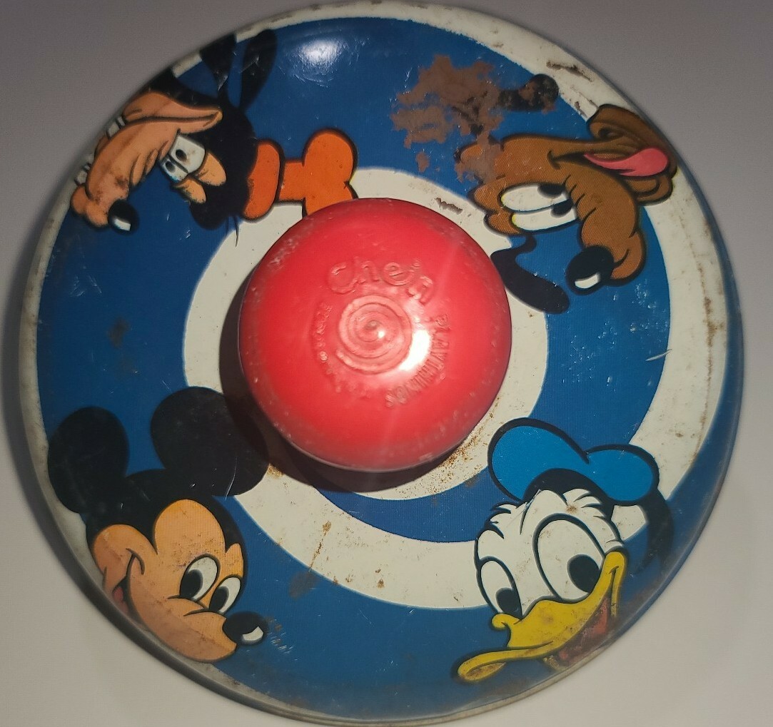 VINTAGE TIN 1973 J. CHEIN DISNEY PUSH DOWN SPINNING TOP MICKEY MOUSE
