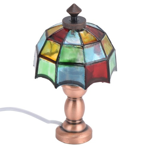1:12 Dollhouse LED Desk Lamp Miniature Table Lamp with Umbrella Shaped - Picture 8 of 12
