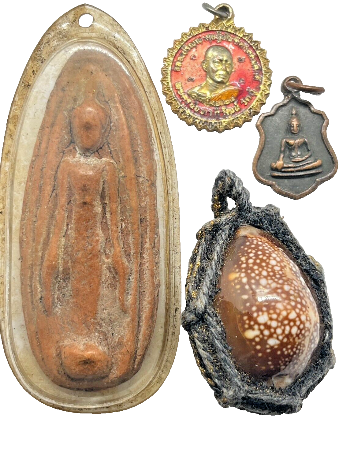 4pcs Thai AMULET Coin Shell Buddha Monk Antique CHARM Pendant Collectible Rare
