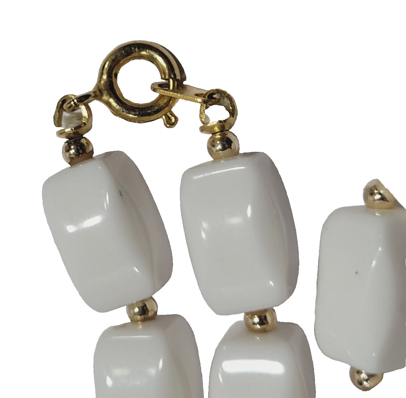 White Rounded Side Rectangle Bead w Gold Tone Sep… - image 6