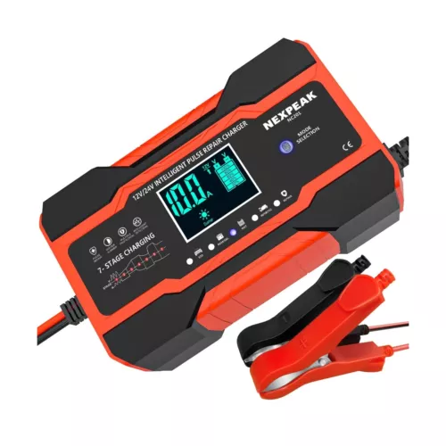 NEXPEAK 10-Amp Smart Fully Automatic Battery Charger, 12V and 24V, Maintainer...
