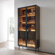 Vitrine LUMI A mit LED Glasfront Metallfüße Vitrinenschrank 92x195x39 cm