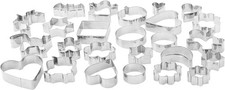 Amazon Basics Biscuit Cutter Set Pack of 25, Silver, Variety Shaped, 4 cm to 9 