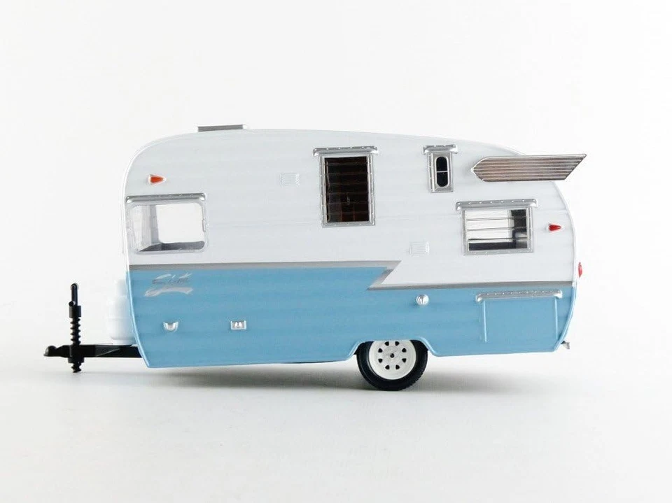 Shasta 15' Airflyte Roulotte Caravan Trailer White Blue Greenlight 1:24 Nuovo - Immagine 4 di 4