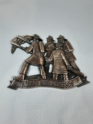 "THE BRAVEST" Bronze Finished Firemen 6"x8" Plaque Casting ~ EUC