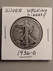 1936 D Walking Liberty Half Dollar Circulated 90% Silver 50c Coin