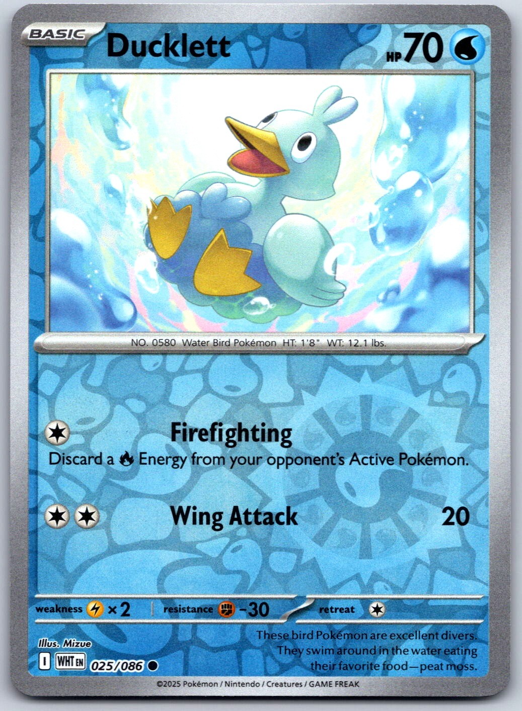 Pokemon TCG SV: White Flare Ducklett 025/086 Reverse Holo NM