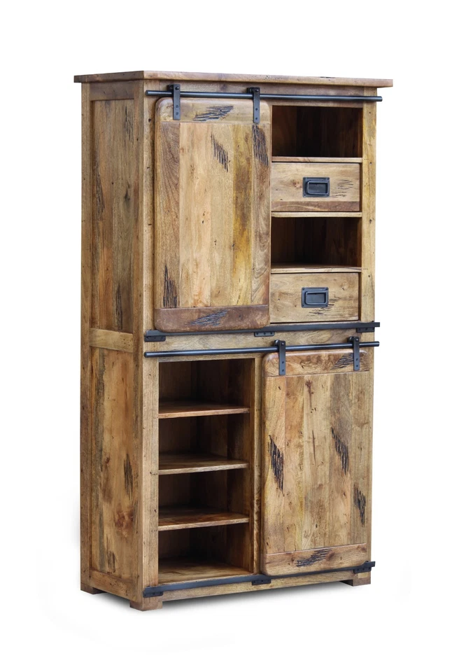 Display Cabinet Fully Assembled Solid Mango Wood Large Drawers Cupboard Bookcase