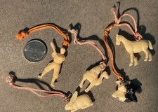 VTG Lot of 5 Celluloid Cracker Jack Toy Charm Premium bunny-horse-athelete-dog