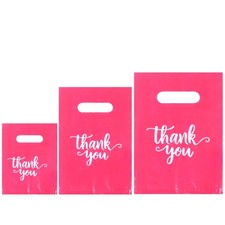 200PCS Thank You Bags with Handle Pink Retail Bags for Small Business, 3 Size...
